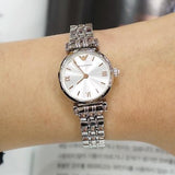 Emporio Armani Gianni T Bar Quartz Silver Dial Silver Steel Strap Watch For Women - AR1935