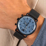 Emporio Armani Aviator Chronograph Blue Dial Black Mesh Bracelet Watch For Men - AR11201