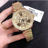 Michael Kors Wren Chronograph Crystal Pave Gold Dial Gold Steel Strap Watch for Women - MK6095