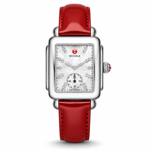 Michele Deco Silver Dial Red Leather Strap Watch For Women - MWW06V000014