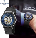 Maserati Epoca Automatic Skeleton Blue Dial Mesh Bracelet Watch For Men - R8823118002