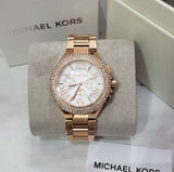 Michael Kors Camille Chronograph White Dial Rose Gold Steel Strap Watch For Women - MK6995