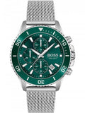 Hugo Boss Admiral Green Dial Silver Mesh Bracelet Watch for Men - 1513905