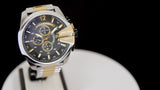 Diesel Mega Chief Chronograph Black Dial Two Tone Steel Strap Watch For Men - DZ4581