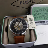 Fossil Flynn Automatic Black Dial Brown Leather Strap Watch for Men - BQ2270