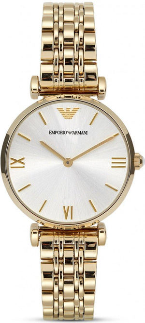 Emporio Armani Gianni T Bar Silver Dial Gold Stainless Steel Strap Watch For Women - AR1877