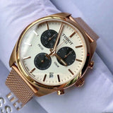 Tissot T Classic PR 100 White Dial Rose Gold Mesh Bracelet Watch For Men - T101.417.33.031.01