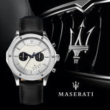 Maserati Circuito Chronograph Analog White Dial Black Leather Strap Watch for Men - R8871627005