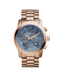 Michael Kors Runway Stop Hunger Quartz Blue Dial Rose Gold Steel Strap Watch For Men - MK8358