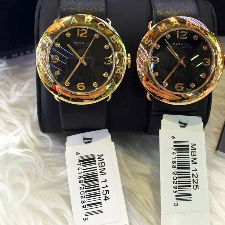 Marc Jacobs Amy Black Dial Black Leather Strap Watch for Women - MBM1225