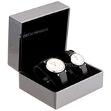 Emporio Armani Gianni T Bar Mother of Pearl Dial Black Leather Strap Watch For Women - AR90002