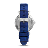 Emporio Armani Gianni T Bar Quartz Crystals Silver Dial Blue Leather Strap Watch For Women - AR11344