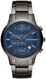 Emporio Armani Renato Chronograph Quartz Blue Dial Black Steel Strap Watch For Men - AR11215