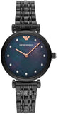 Emporio Armani Gianni T-Bar Quartz Black Mother of Pearl Dial Black Steel Strap Watch For Women - AR11268