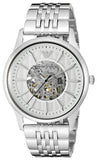 Emporio Armani Meccanico Skeleton Silver Dial Silver Steel Strap Watch For Men - AR1945