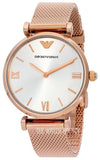 Emporio Armani Gianni T Bar Silver Dial Rose Gold Mesh Bracelet Watch For Women - AR1956