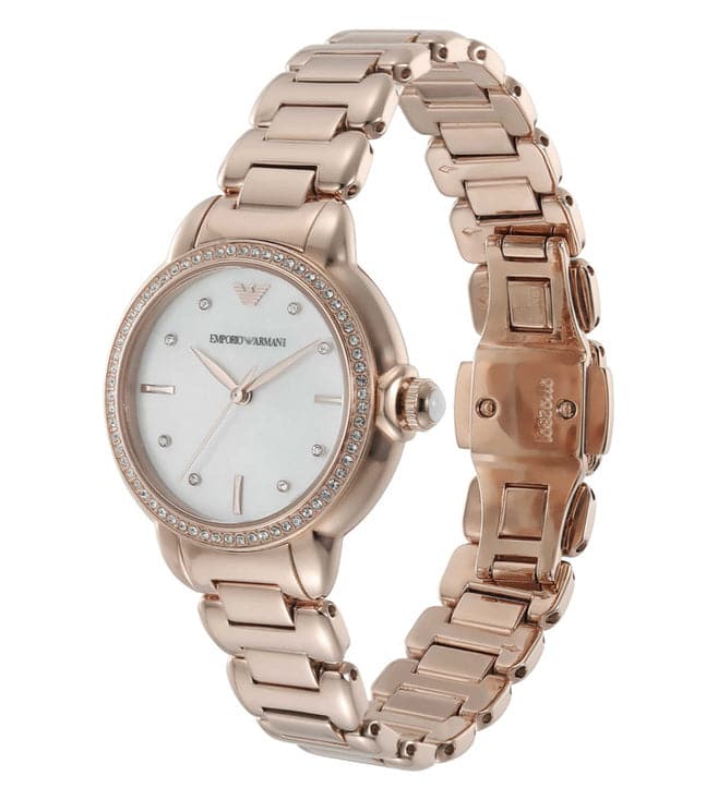 Emporio Armani Aira Three Hand Mother of Pearl Dial Rose Gold Steel Strap Watch For Women - AR11523