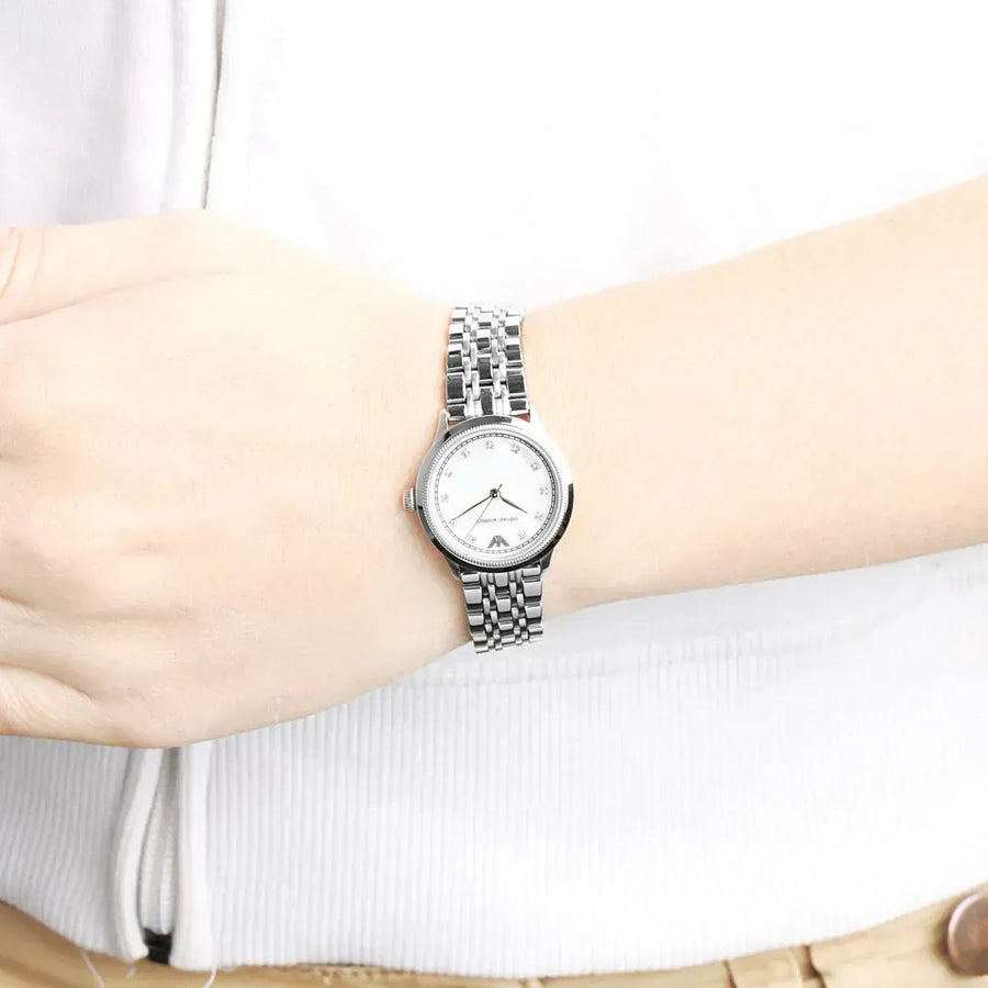 Emporio Armani Alpha Mother of Pearl Dial Silver Steel Strap Watch for Women - AR1803