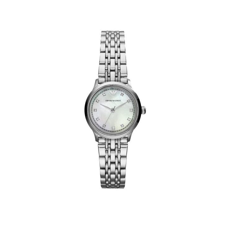 Emporio Armani Alpha Mother of Pearl Dial Silver Steel Strap Watch for Women - AR1803