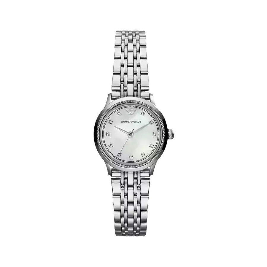 Emporio Armani Alpha Mother of Pearl Dial Silver Steel Strap Watch for Women - AR1803