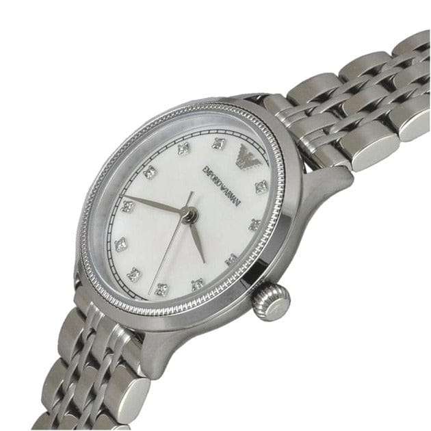 Emporio Armani Alpha Mother of Pearl Dial Silver Steel Strap Watch for Women - AR1803
