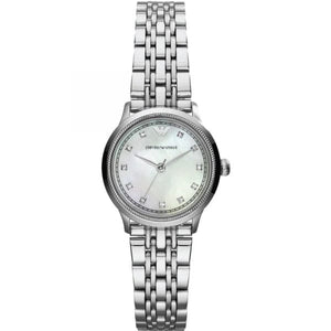Emporio Armani Alpha Mother of Pearl Dial Silver Steel Strap Watch for Women - AR1803