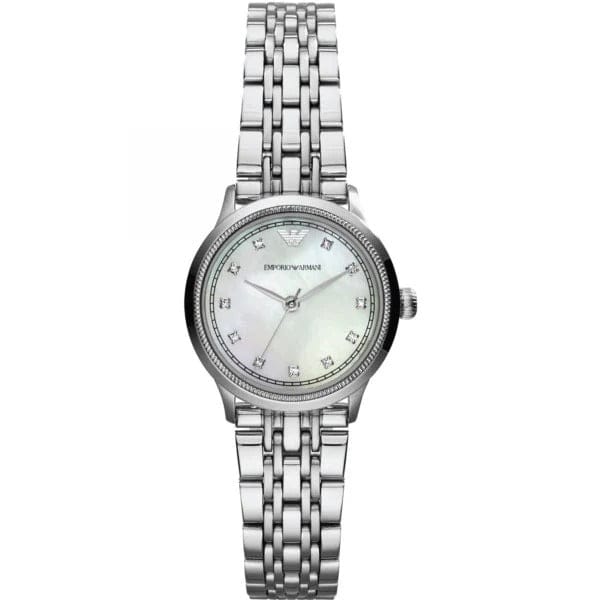 Emporio Armani Alpha Mother of Pearl Dial Silver Steel Strap Watch for Women - AR1803