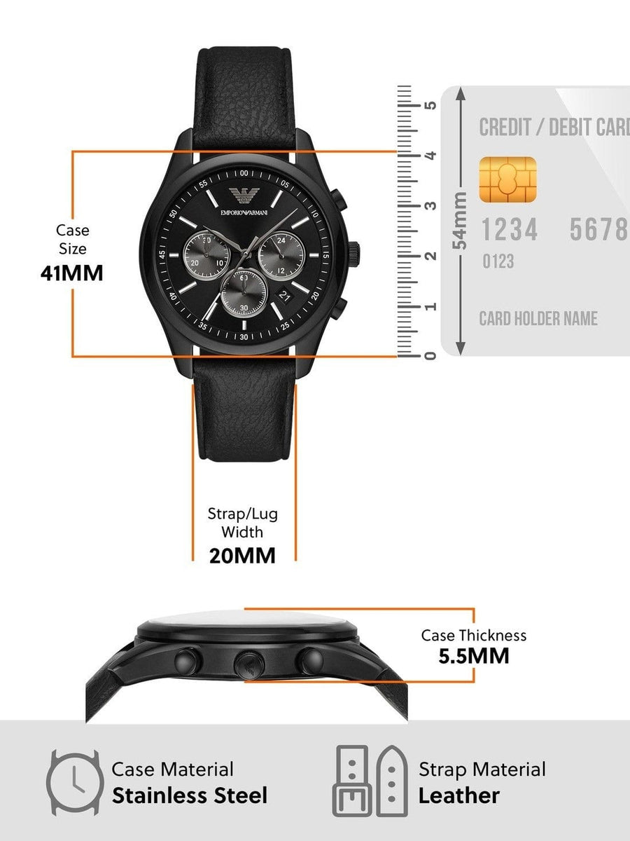 Emporio Armani Antonio Chronograph Black Dial Black Leather Strap Watch for Men - AR11583