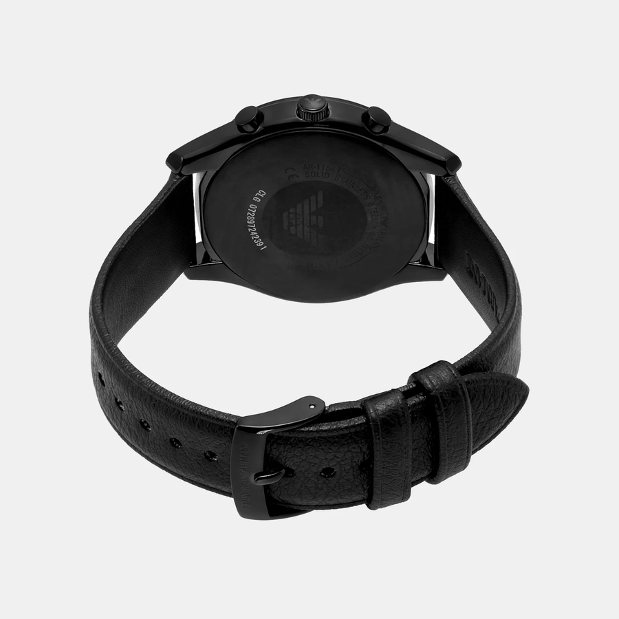 Emporio Armani Antonio Chronograph Black Dial Black Leather Strap Watch for Men - AR11583