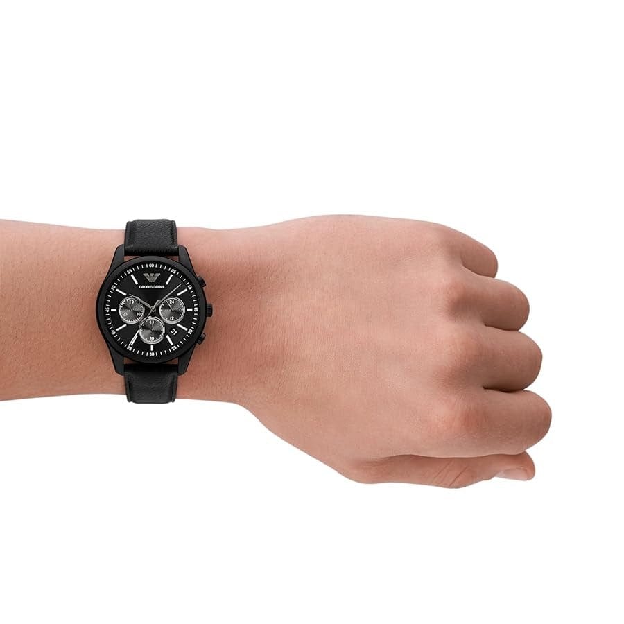 Emporio Armani Antonio Chronograph Black Dial Black Leather Strap Watch for Men - AR11583
