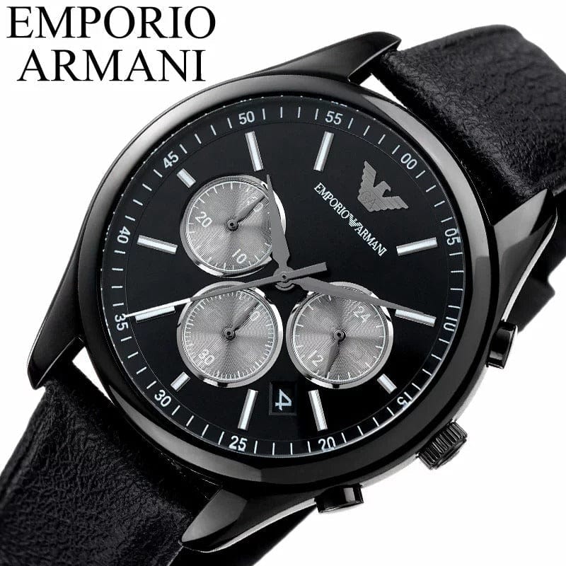 Emporio Armani Antonio Chronograph Black Dial Black Leather Strap Watch for Men - AR11583