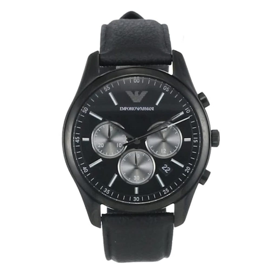 Emporio Armani Antonio Chronograph Black Dial Black Leather Strap Watch for Men - AR11583