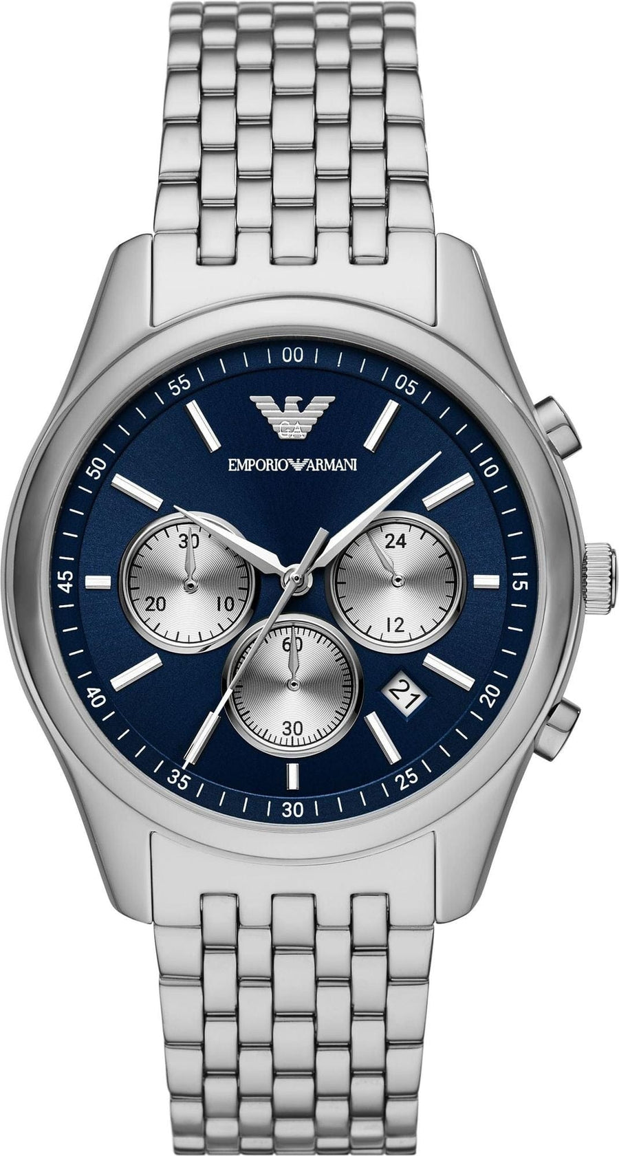 Emporio Armani Antonio Chronograph Blue Dial Silver Steel Strap Watch for Men - AR11582