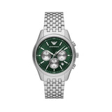 Emporio Armani Antonio Chronograph Green Dial Silver Steel Strap Watch for Men - AR11581