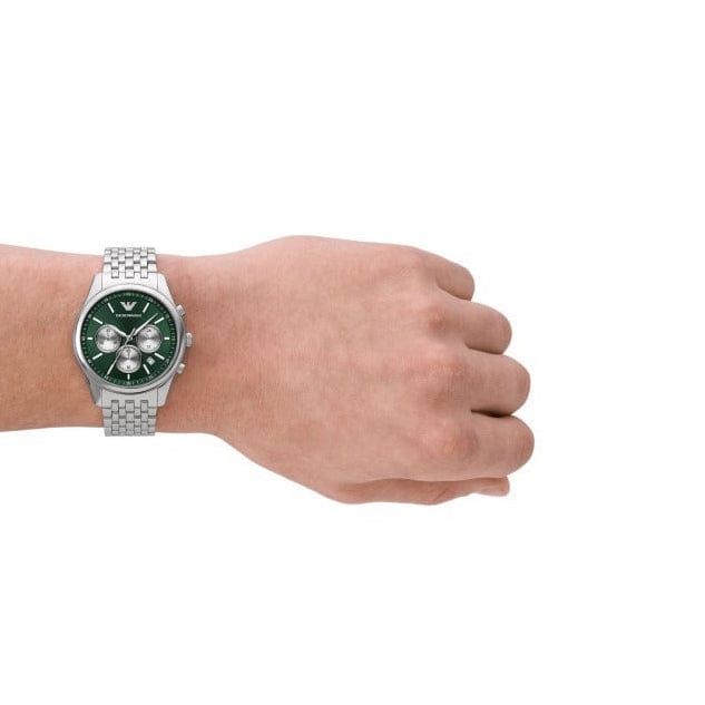 Emporio Armani Antonio Chronograph Green Dial Silver Steel Strap Watch for Men - AR11581