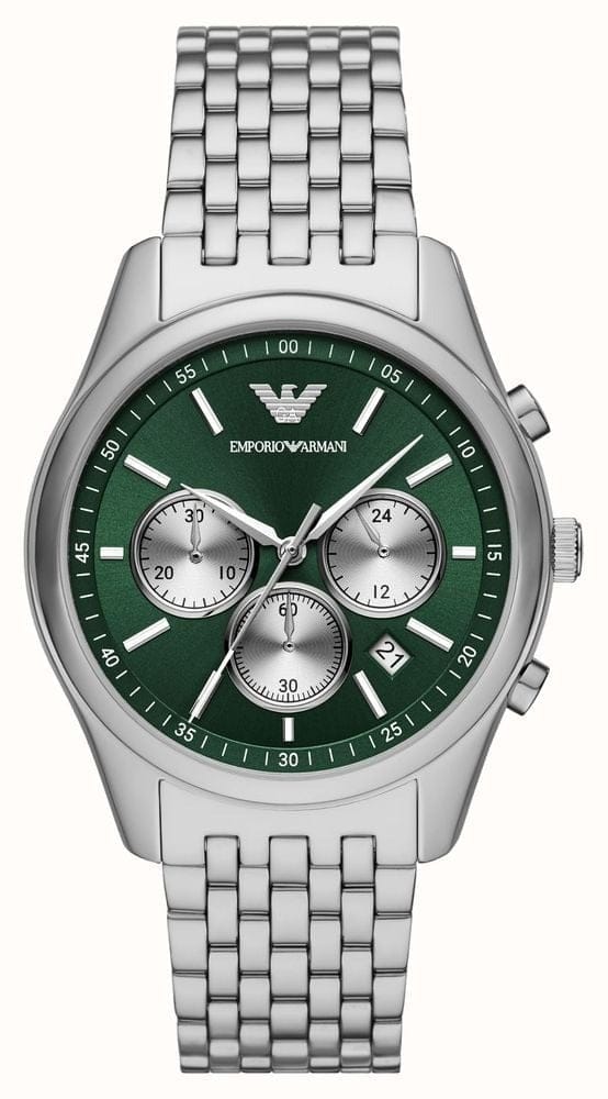 Emporio Armani Antonio Chronograph Green Dial Silver Steel Strap Watch for Men - AR11581
