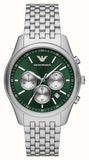 Emporio Armani Antonio Chronograph Green Dial Silver Steel Strap Watch for Men - AR11581