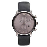 Emporio Armani Classic Grey Dial Grey Leather Strap Watch For Men - AR0388