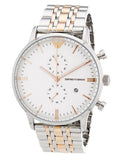 Emporio Armani Chronograph White Dial Two Tone Steel Strap Watch For Men - AR0399