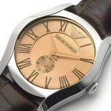 Emporio Armani Classic Quartz Beige Dial Brown Leather Strap Watch For Men - AR0646