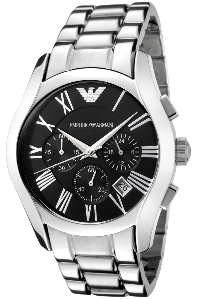Emporio Armani Velente Chronograph Black Dial Silver Steel Strap Watch For Women - AR0674