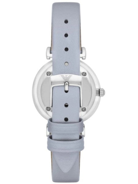 Emporio Armani Gianni T-Bar Mother Of Pearl White Dial Grey Leather Strap Watch For Women - AR11039