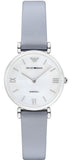 Emporio Armani Gianni T-Bar Mother Of Pearl White Dial Grey Leather Strap Watch For Women - AR11039