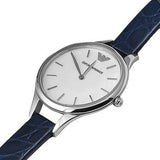 Emporio Armani Aurora Quartz Mother Of Pearl White Dial Blue Leather Strap Watch For Women - AR11090