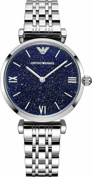 Emporio Armani Gianni T Bar Dark Blue Dial Silver Stainless Steel Watch For Women - AR11091