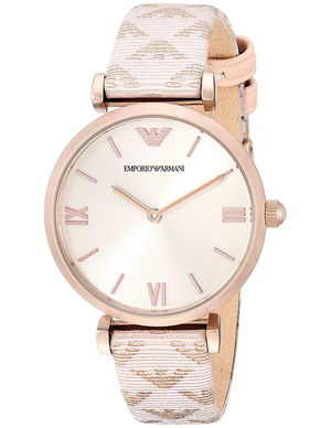 Emporio Armani Gianni T Bar Analog Silver Dial Beige Leather Strap Watch For Women - AR11127