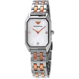 Emporio Armani Gianni T Bar Mother of Pearl Dial Two Tone Steel Strap Watch For Women - AR11146