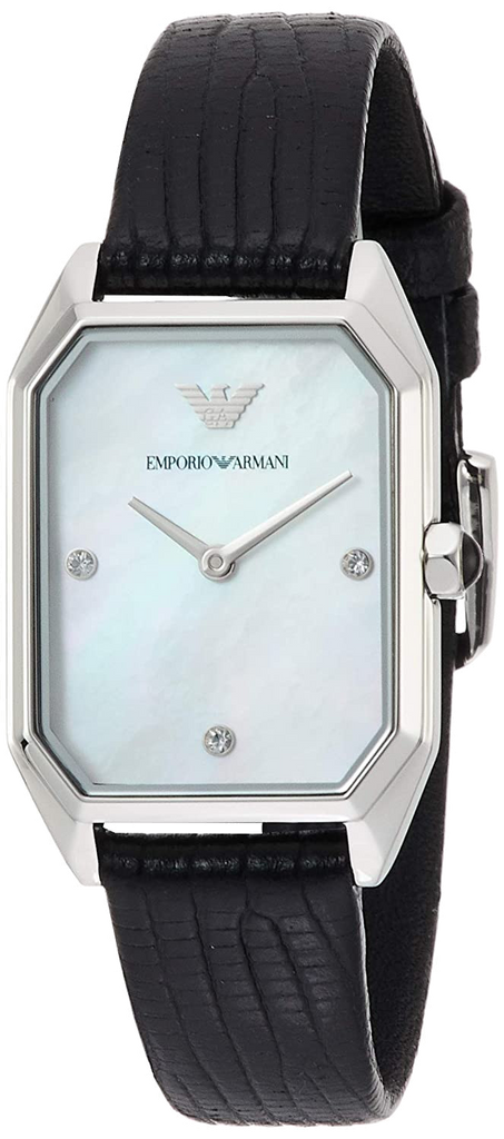 Emporio Armani Gioia Analog Mother of Pearl Dial Black Leather Strap Watch For Women - AR11148