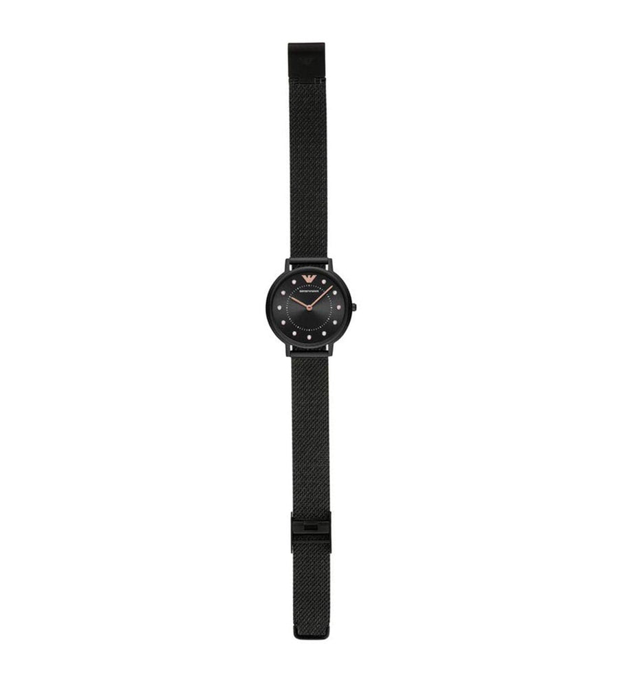 Emporio Armani Kappa Black Dial Black Mesh Strap Watch for Women - AR11252