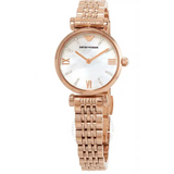 Emporio Armani Gianni T-Bar Mother of Pearl Dial Rose Gold Steel Strap Watch For Women - AR11316